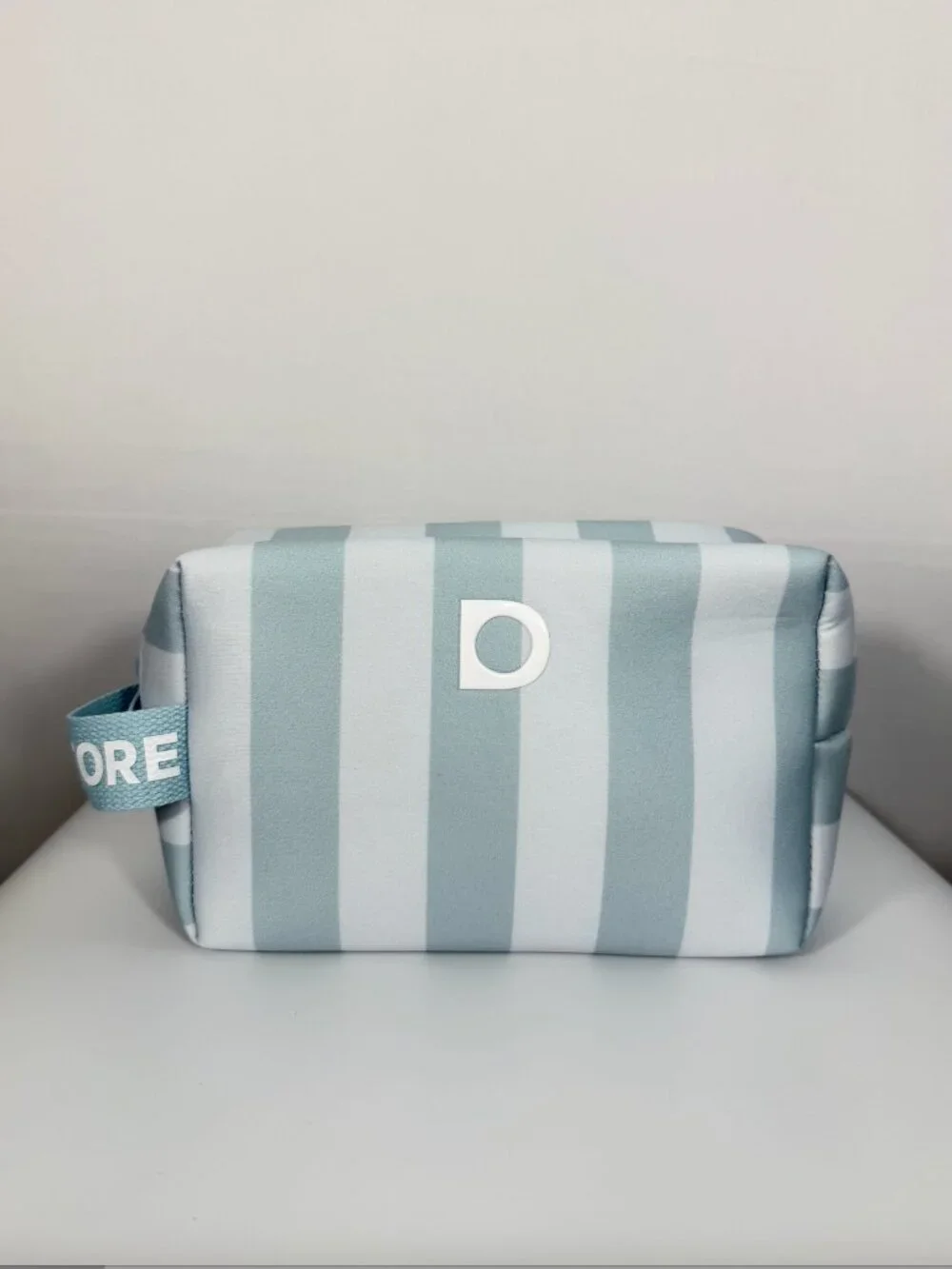 Dermstore Cabana Stripe Neoprene Cosmetic Bag Blue White Travel Case NWOT